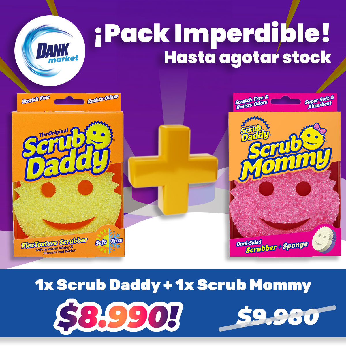 Pack Esponjas Scrub Daddy + Scrub Mommy (1 unidad de cada una) x $8.99