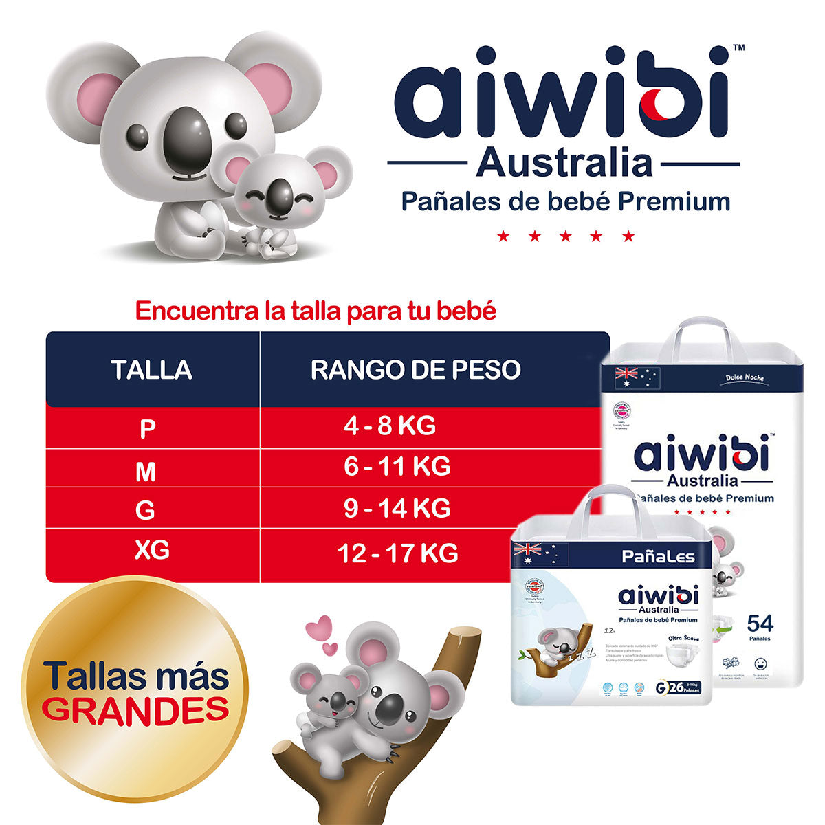 Pañales Aiwibi Premium Dulce Noche P (60 unidades) - 🇦🇺 Producto Australiano
