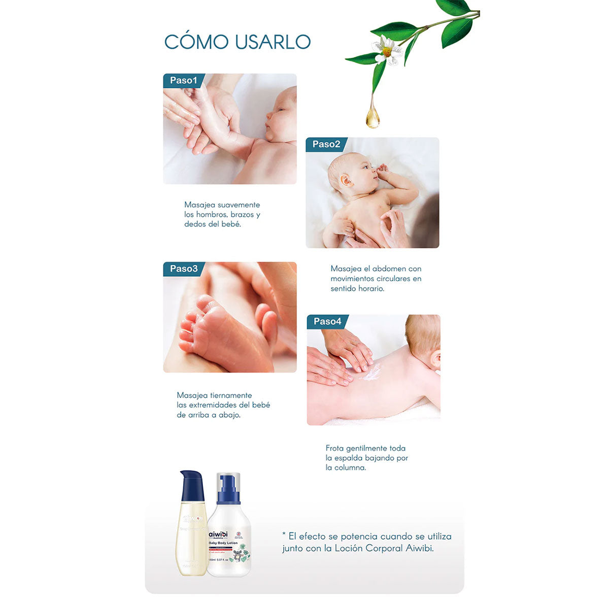 Aceite de masaje relajante para bebés Aiwibi 200 ml