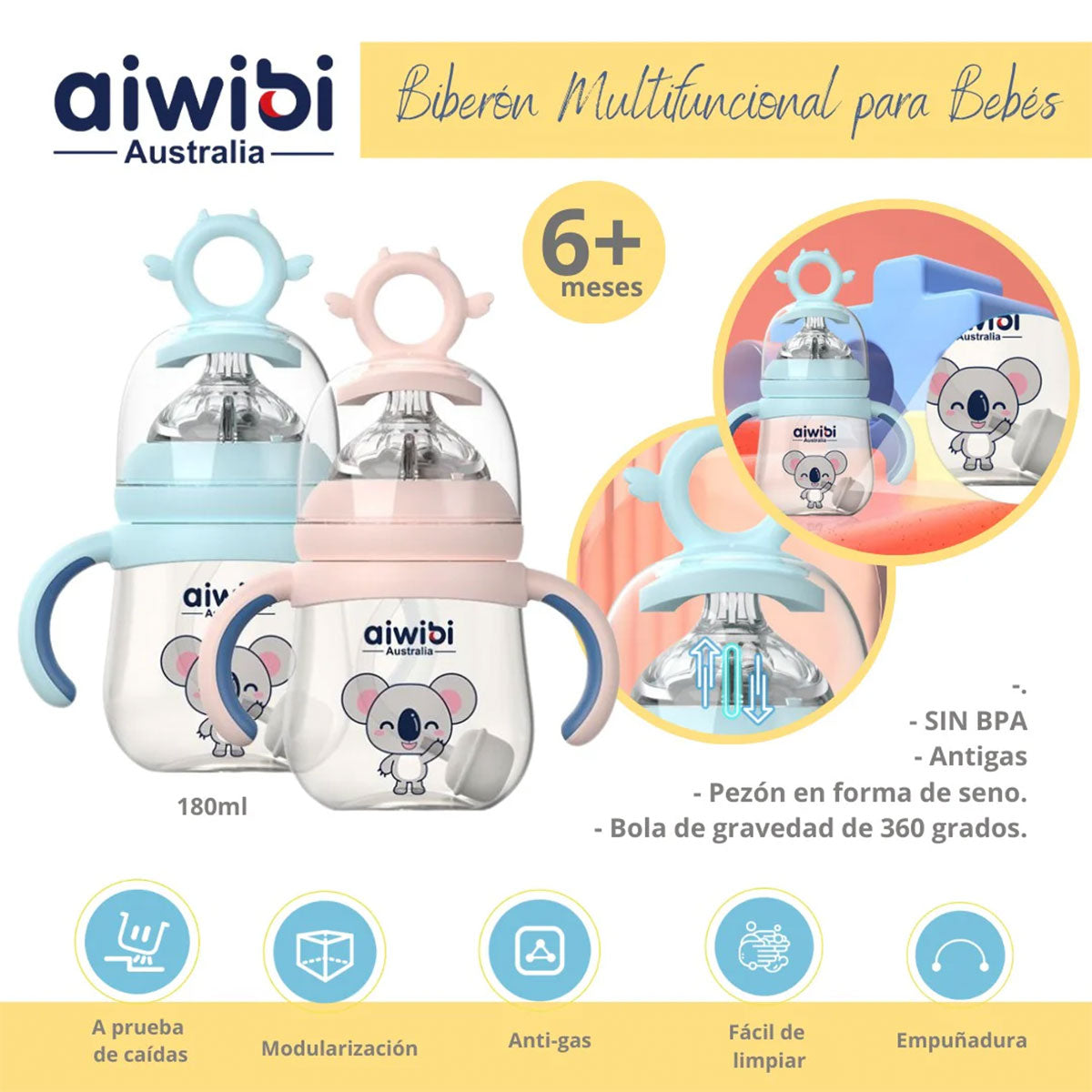 Biberón Antigases para bebés Aiwibi 180 ml