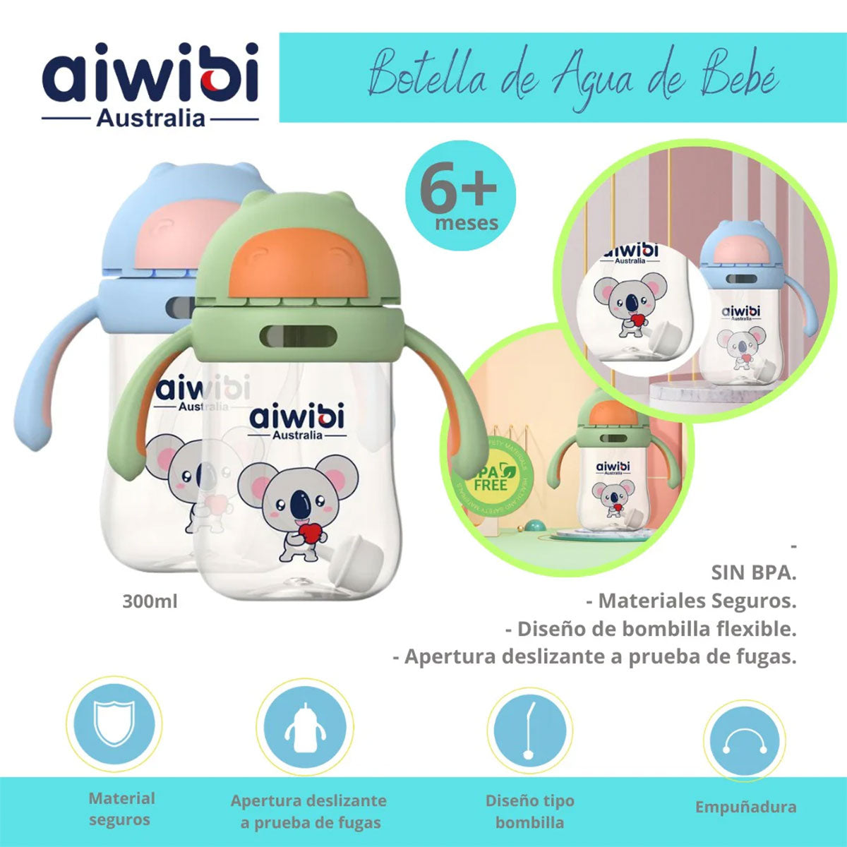 Botella de agua para bebés Aiwibi 300 ml