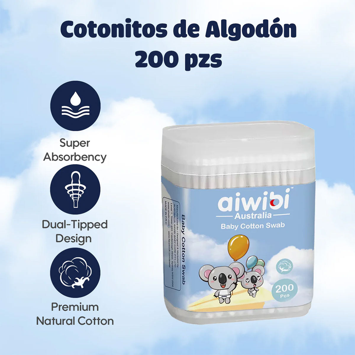 Varitas de algodón para bebés (Cotonitos) Aiwibi (200 unidades)