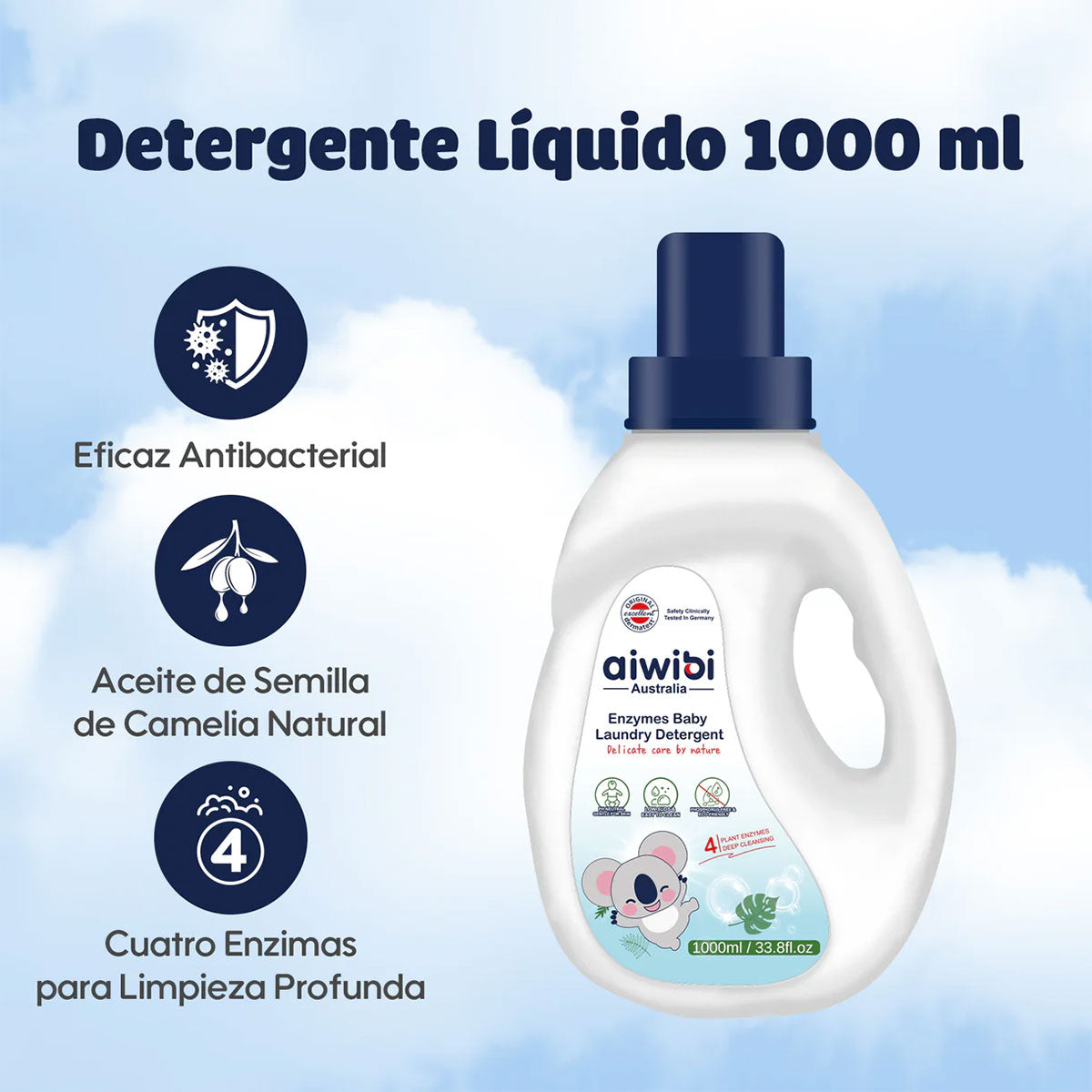 Detergente líquido para ropa de bebés Aiwibi 1 litro