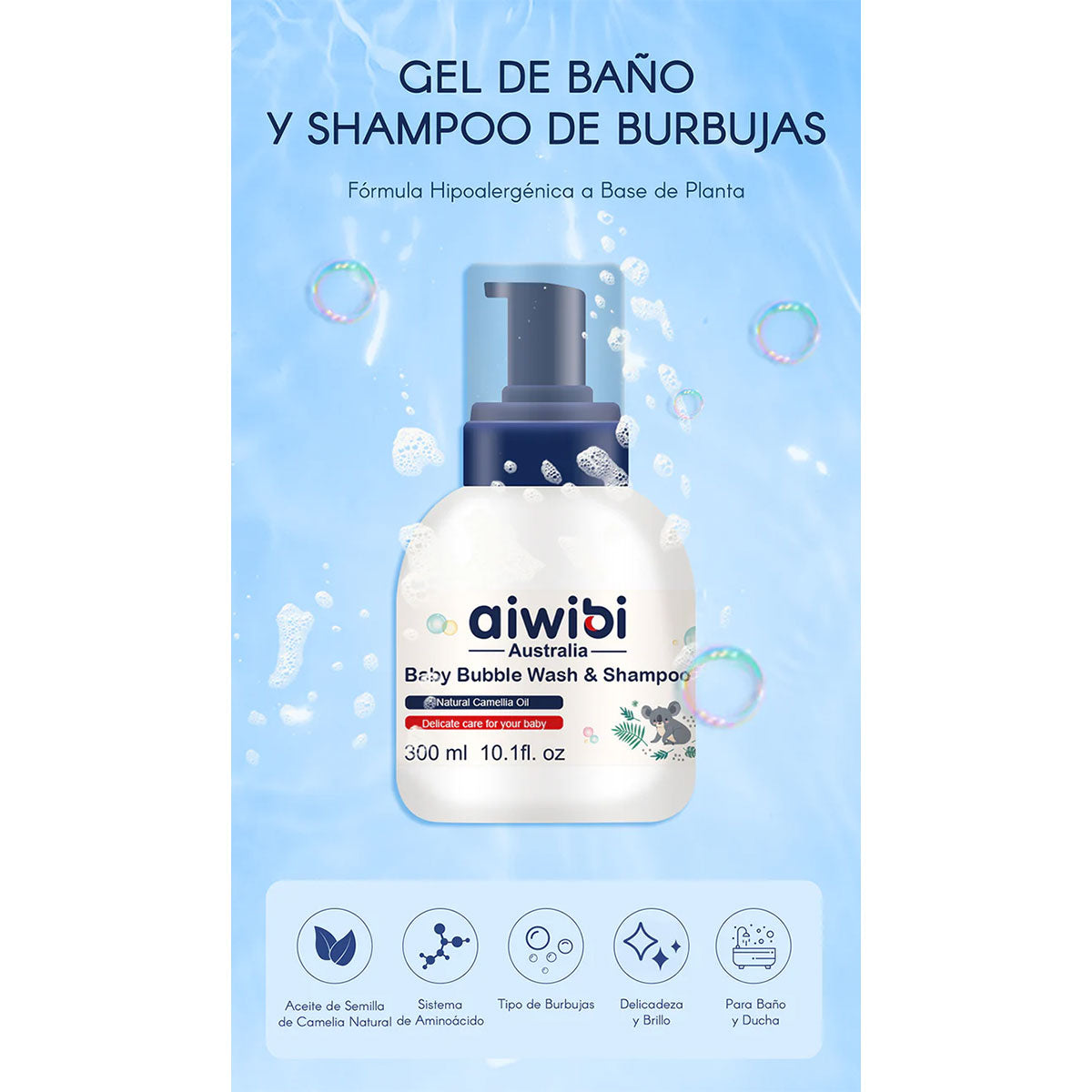 Gel de Baño y Shampoo de burbujas para bebés Aiwibi 300 ml