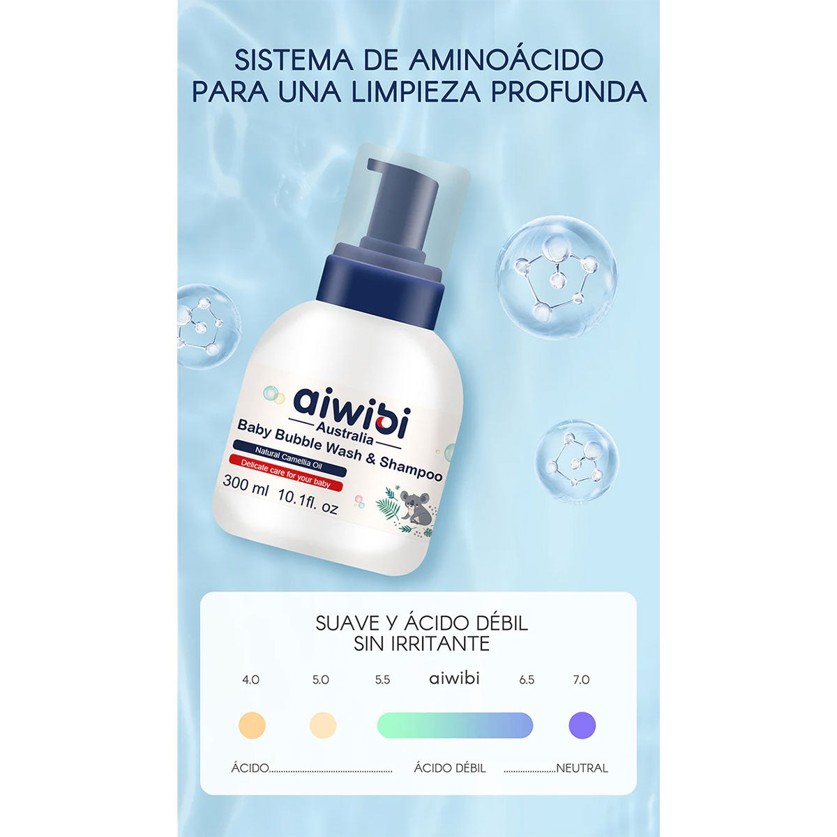 Gel de Baño y Shampoo de burbujas para bebés Aiwibi 300 ml