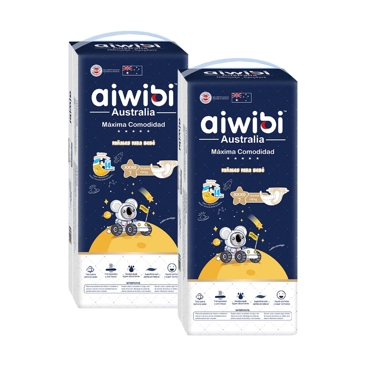 Pack Pañales Aiwibi Dulce Noche XXXG (34 unidades) 2x $24.990