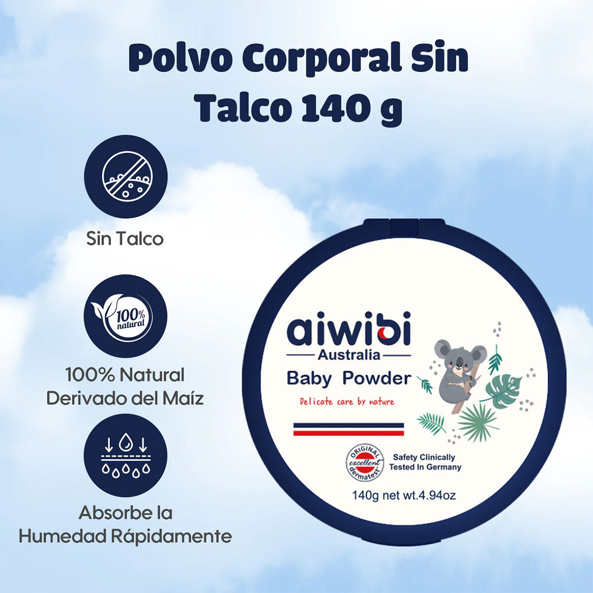 Polvo Corporal sin Talco para bebés Aiwibi 140 gr