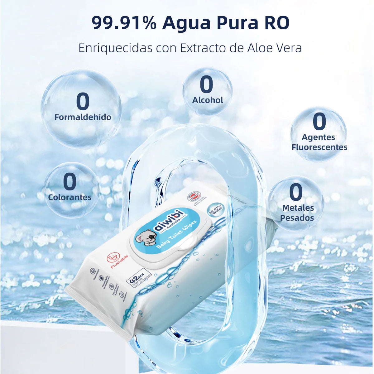 Toallitas Húmedas para Bebés 99.91% Agua Premium Biodegradables Aiwibi (42 unidades)