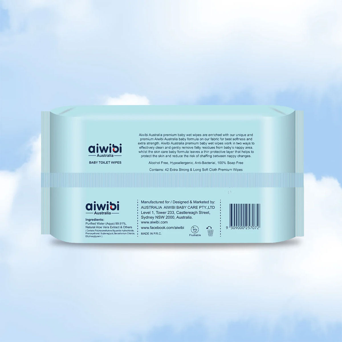 Toallitas Húmedas para Bebés 99.91% Agua Premium Biodegradables Aiwibi (42 unidades)