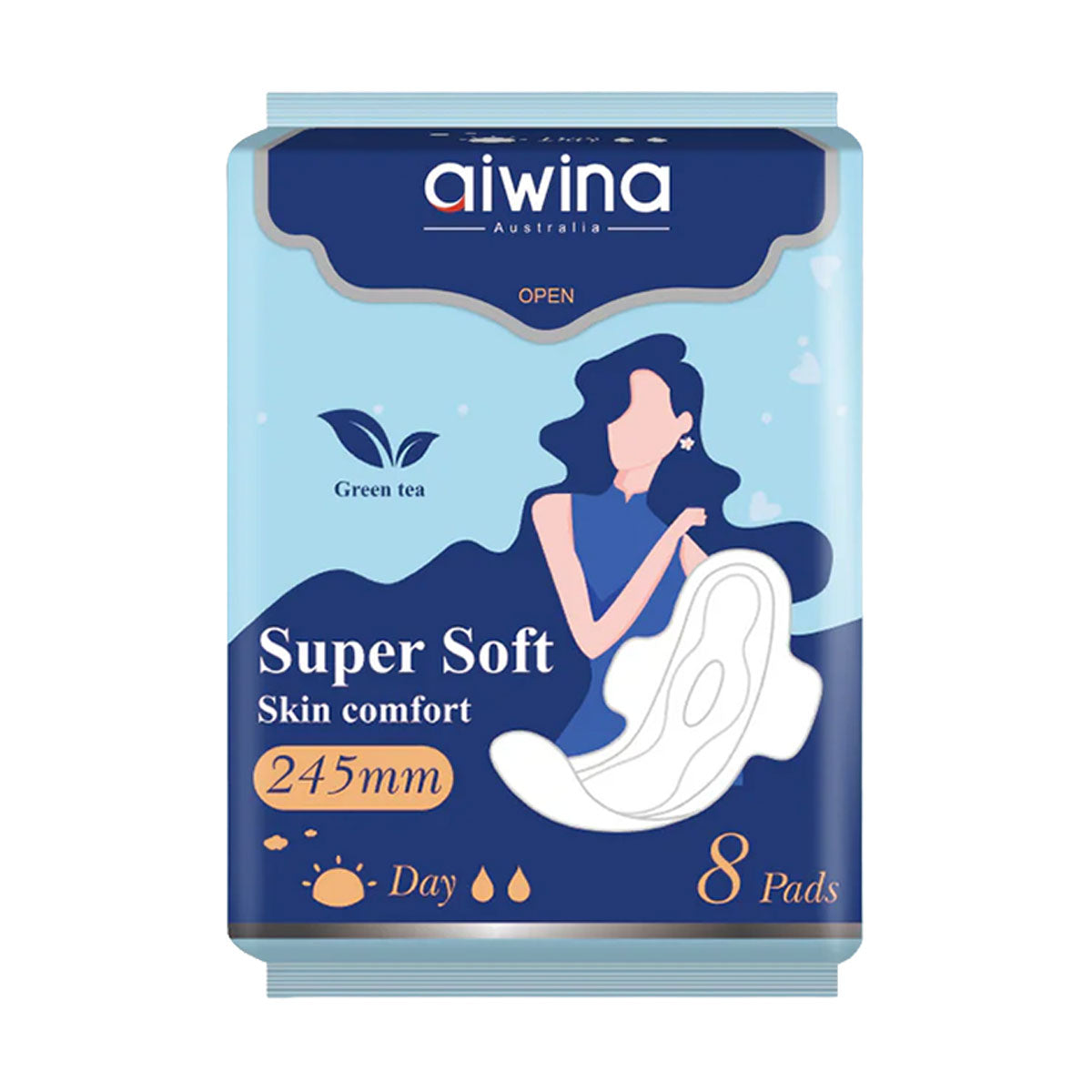 Toalla Femenina Día Súper Suave Ultradelgada 245 mm Aiwina (8 unidades)