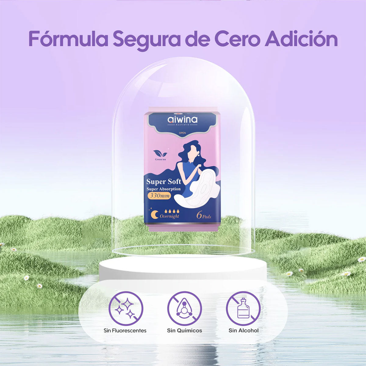 Toalla Femenina Noche Súper Suave Ultradelgada 330 mm Aiwina (6 unidades)