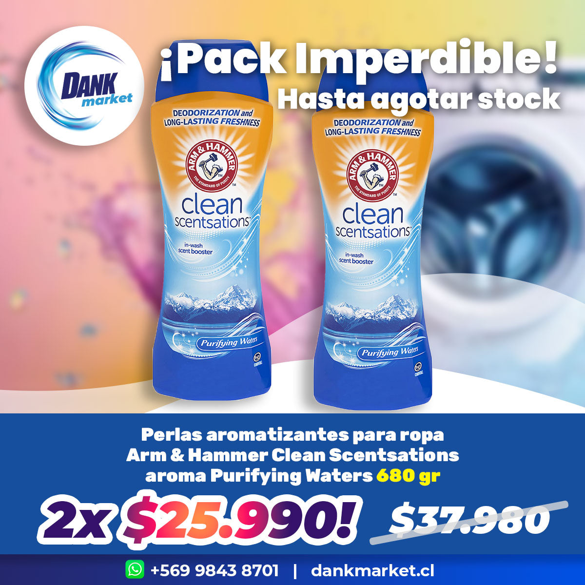 Pack Perlas aromatizantes para ropa Arm & Hammer Clean Scentsations aroma Purifying Waters 680 gr, 2x $25.990