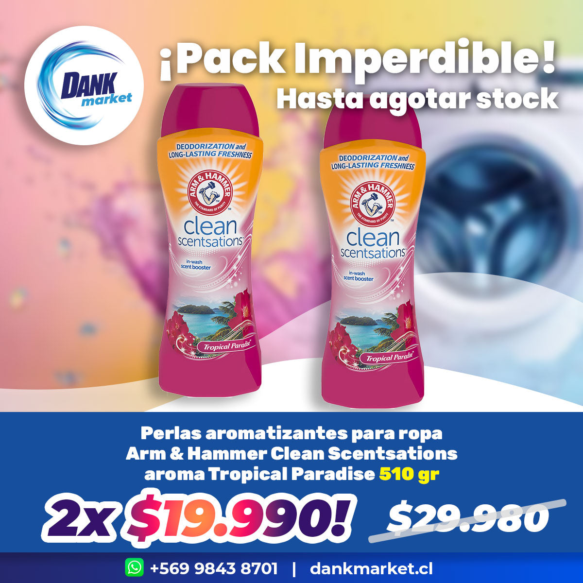 Pack Perlas aromatizantes para ropa Arm & Hammer Clean Scentsations aroma Tropical Paradise 510 gr, 2x $19.990