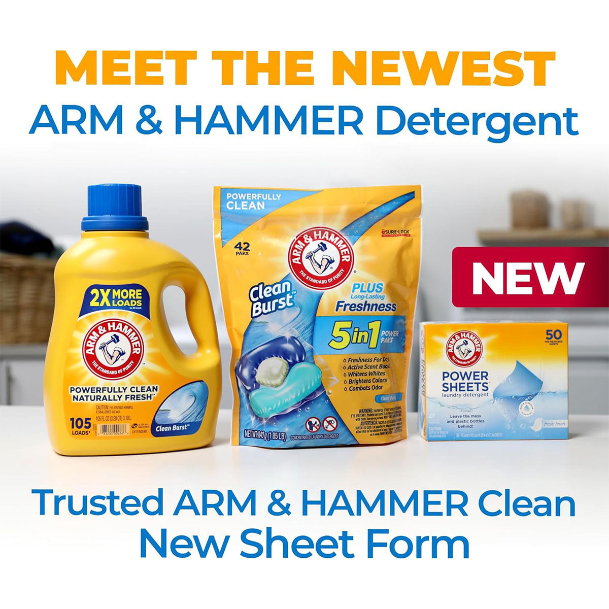 Detergente para ropa en hojas Power Sheets Arm & Hammer (50 unidades)
