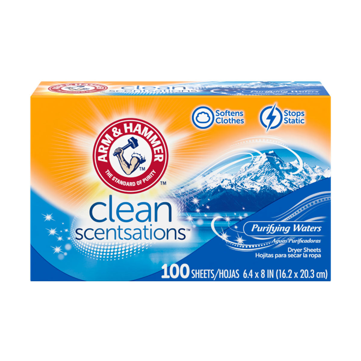 Toallitas Suavizantes Anti Estática para Secadora Arm & Hammer Clean Scentsations™ aroma Purifying Waters (100 unidades)