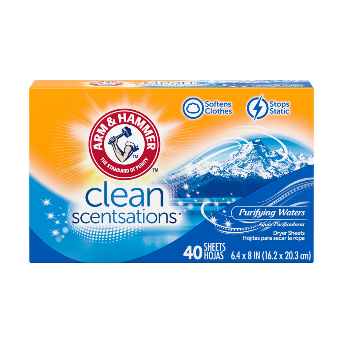 Toallitas Suavizantes Anti Estática para Secadora Arm & Hammer Clean Scentsations™ aroma Purifying Waters (40 unidades)