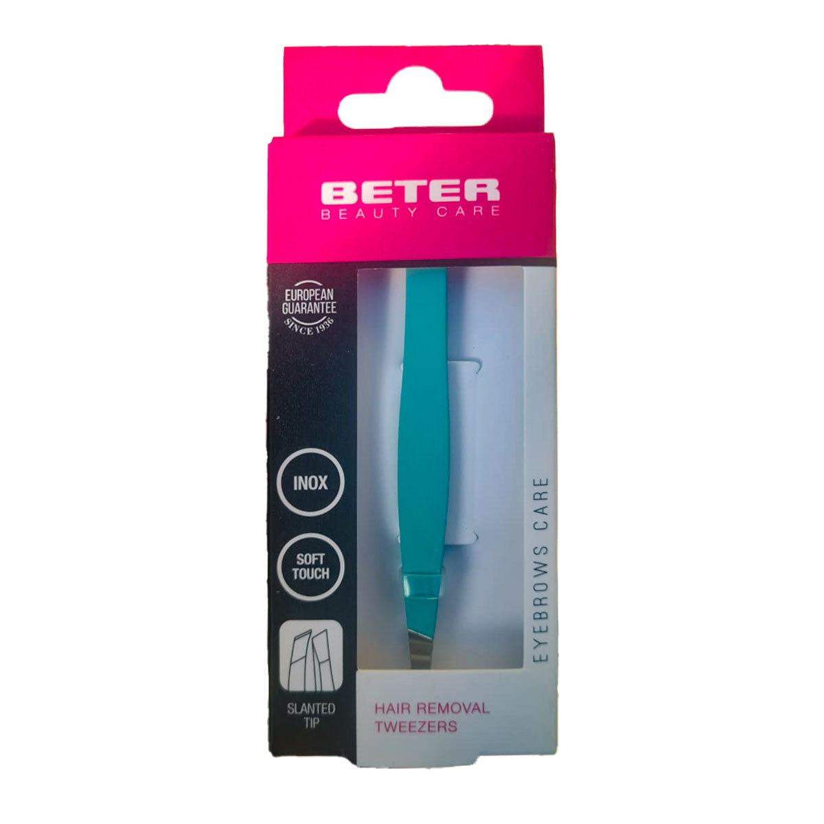 Pinza para depilar cejas con punta oblicua Soft Touch Beter