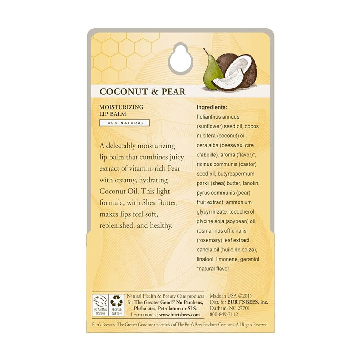 Pack 2x Bálsamo labial Blister Coconut & Pear Burt’s Bees 4 gr - 🐝🍃 producto 100% natural