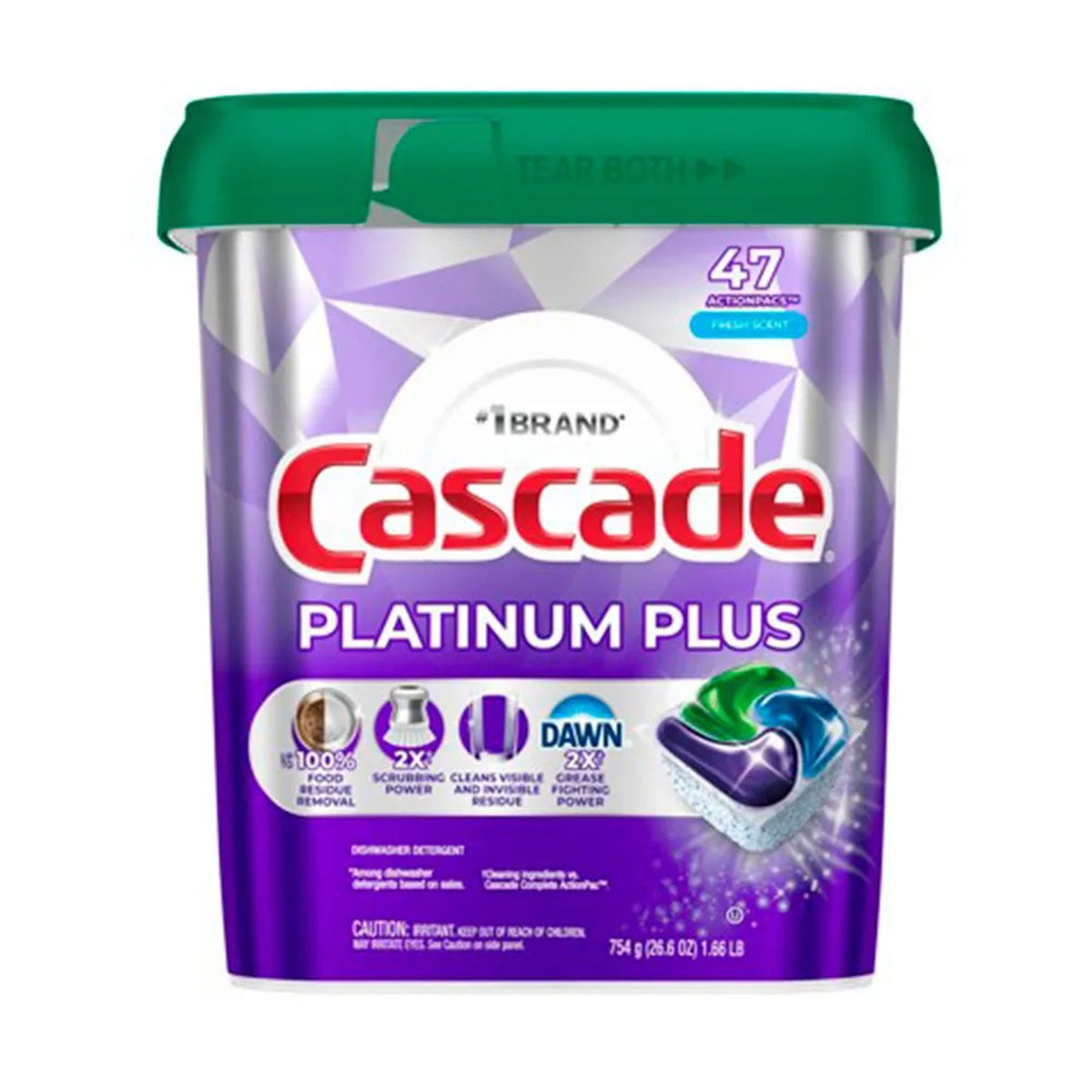 Detergente lavavajillas Cascade Platinum Plus Fresh Scent (47 cápsulas ActionPacs)