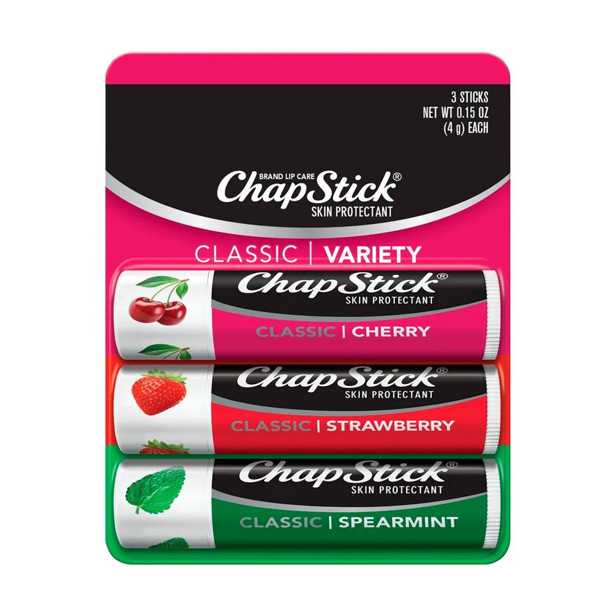Pack 3x Bálsamo labial 3 sabores ChapStick 4 gr