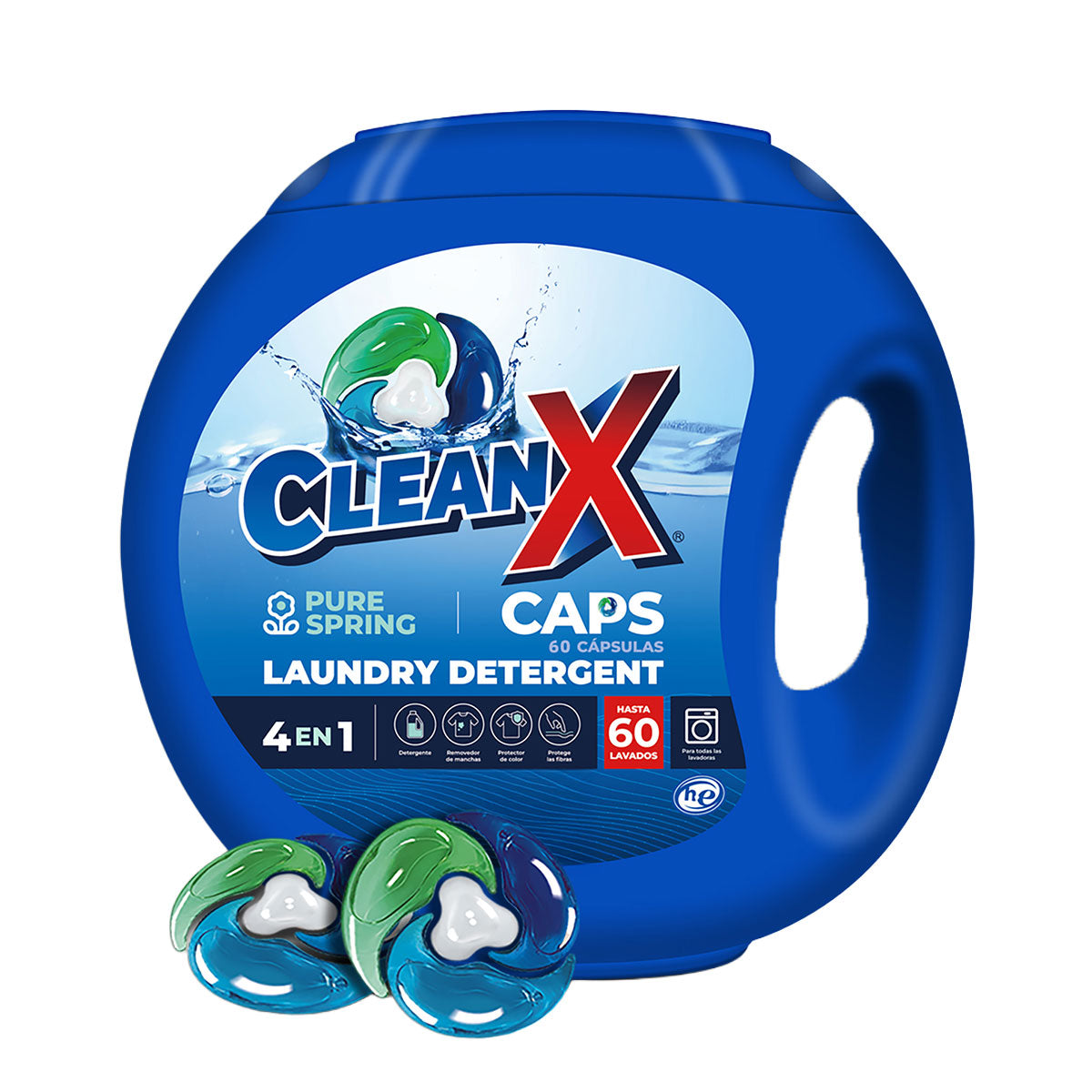 Detergente para ropa en cápsulas CleanX 4 en 1 aroma Pure Spring (60 unidades)