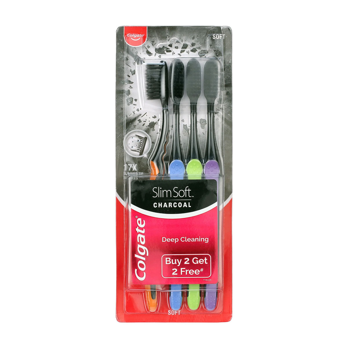 Cepillo de dientes SlimSoft Charcoal 17x con Carbón Activado Suave Colgate (2 unidades + 2 gratis = 4 unidades)