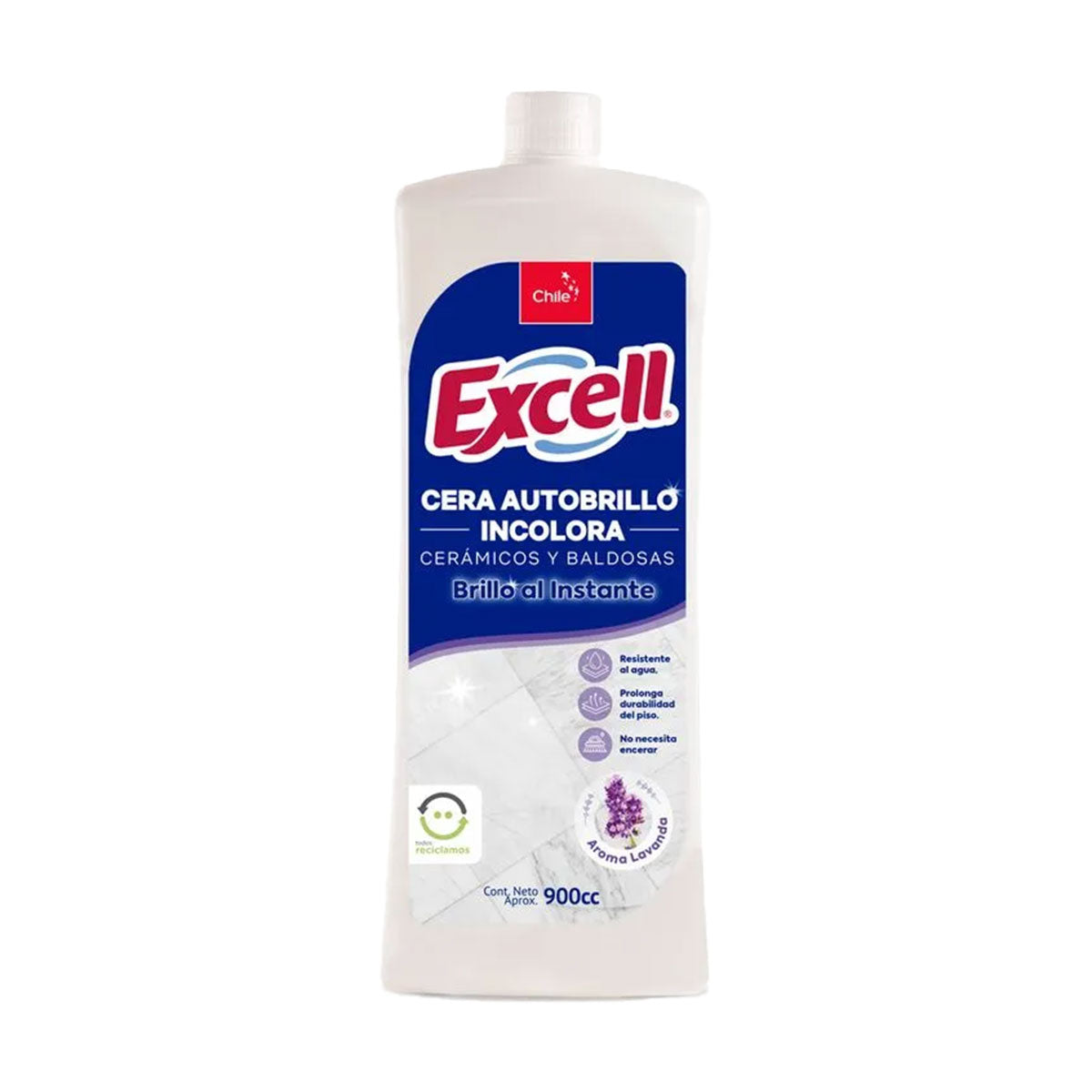 Cera autobrillo incolora para Cerámicas y Baldosas aroma Lavanda Excell 900 cc