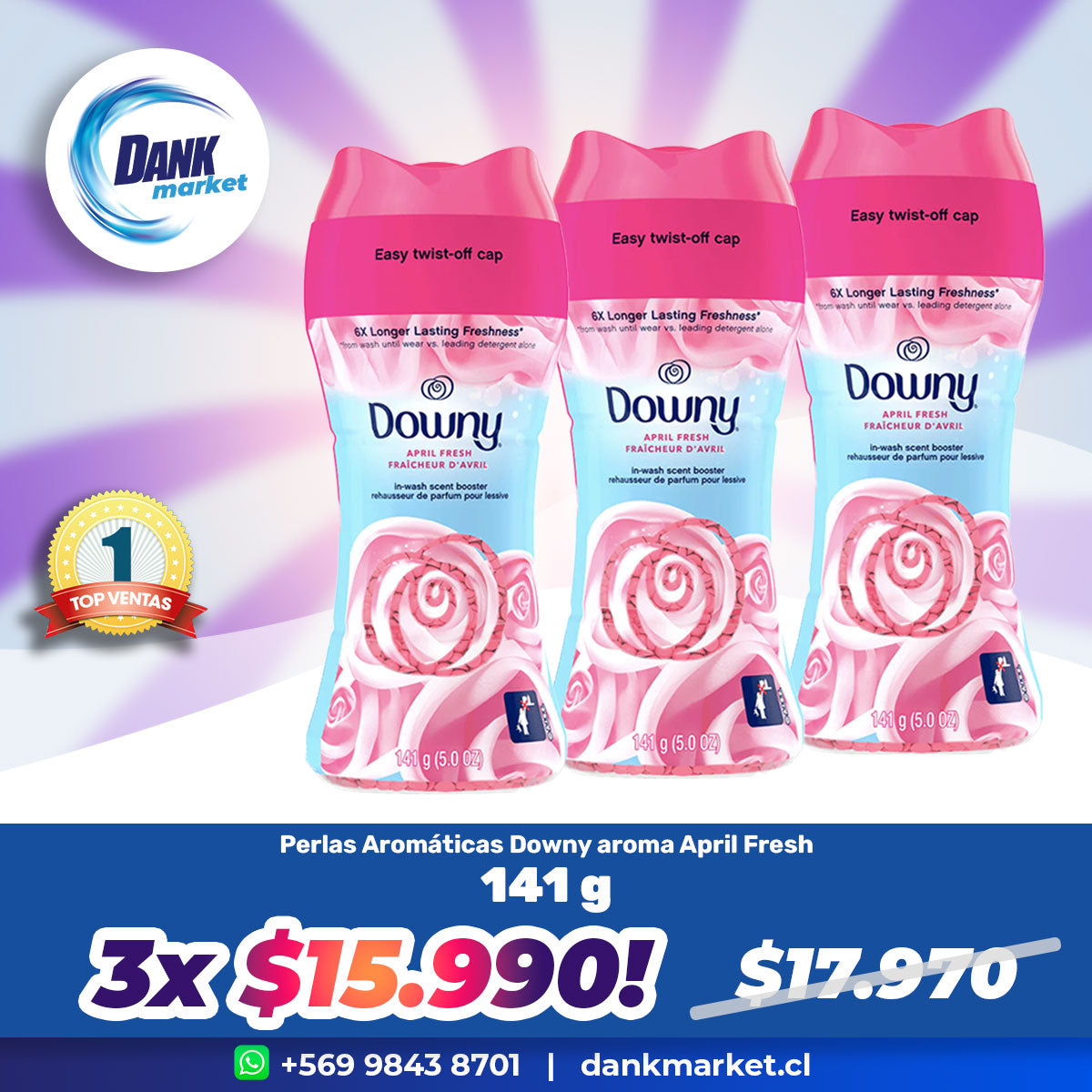 Pack Perlas aromatizantes para ropa Downy 141 gr Aroma April Fresh, 3x $15.990