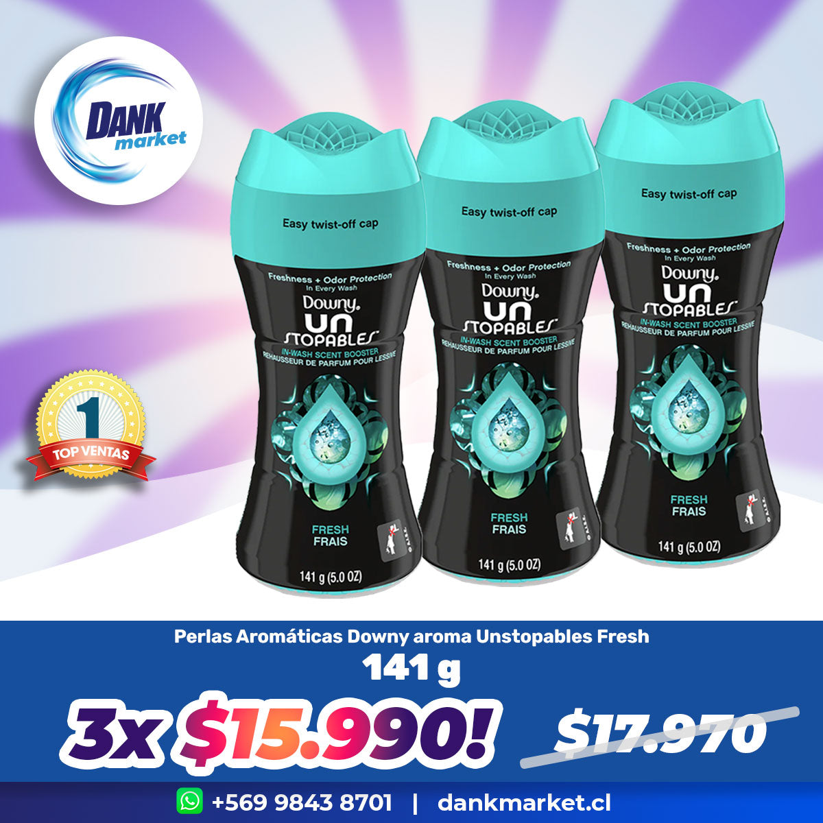 Pack Perlas aromatizantes para ropa Downy 141 gr Aroma Fresh, 3x $15.990
