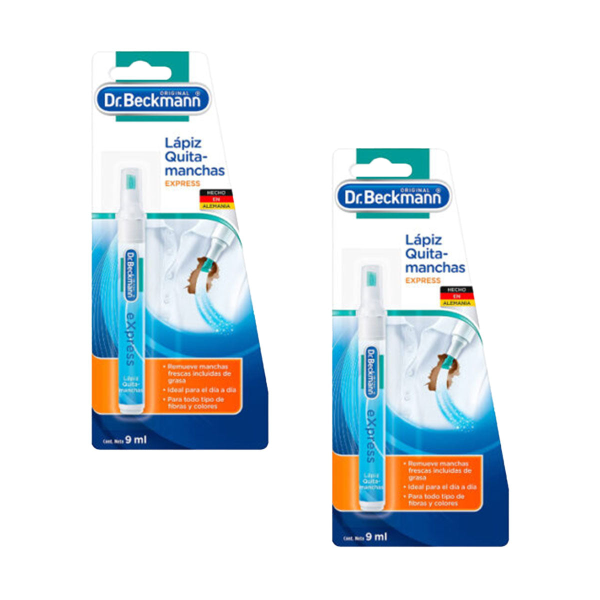 Pack Lápiz Quitamanchas Express 9 ml Dr. Beckmann. Producto Alemán Sustentable 2x $9.990