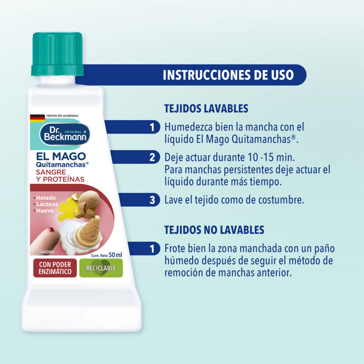 Quitamanchas El Mago Sangre y Proteínas 50 ml Dr. Beckmann. Producto Alemán Sustentable