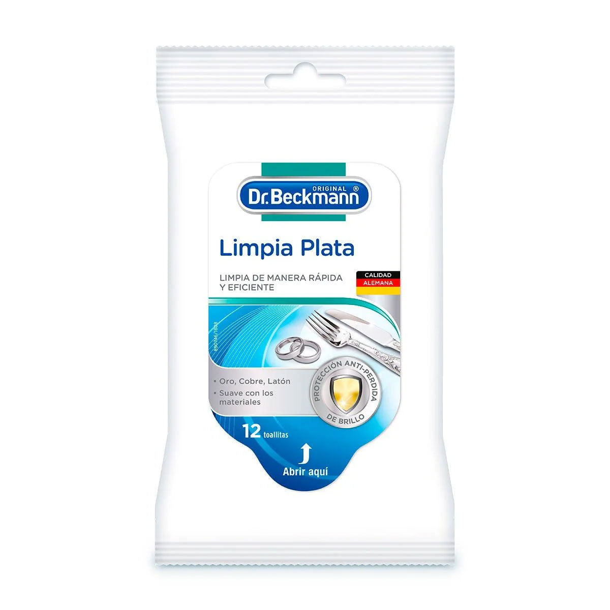 Toallitas Limpiadoras de Plata (y Oro, Cobre, Latón) Dr. Beckmann (12 unidades). Producto Alemán Sustentable