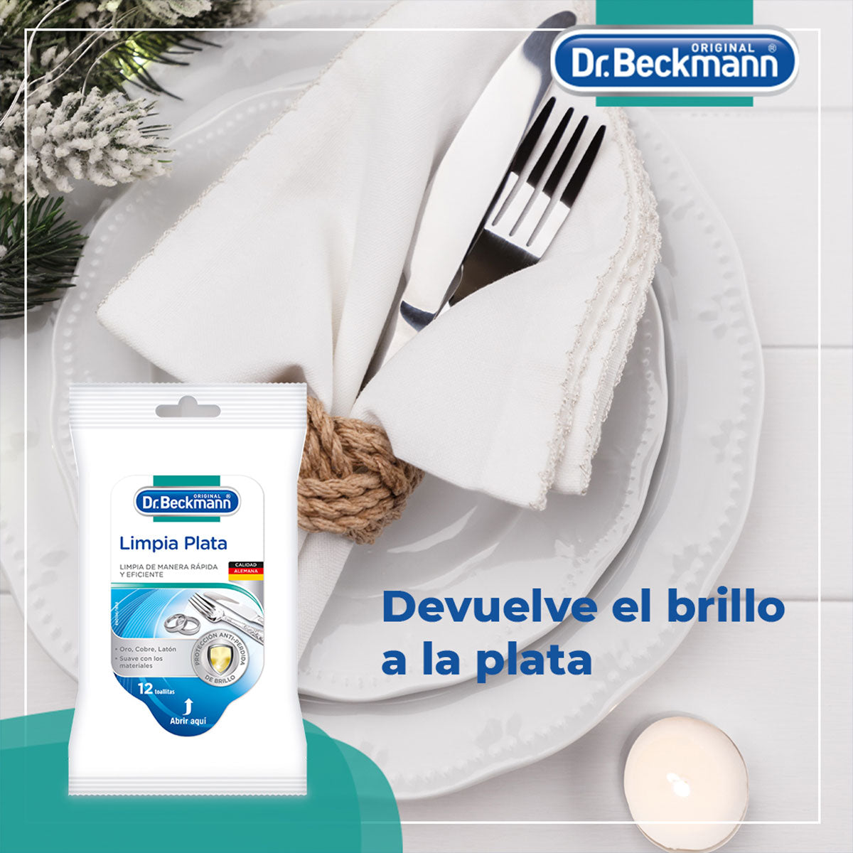 Toallitas Limpiadoras de Plata (y Oro, Cobre, Latón) Dr. Beckmann (12 unidades). Producto Alemán Sustentable