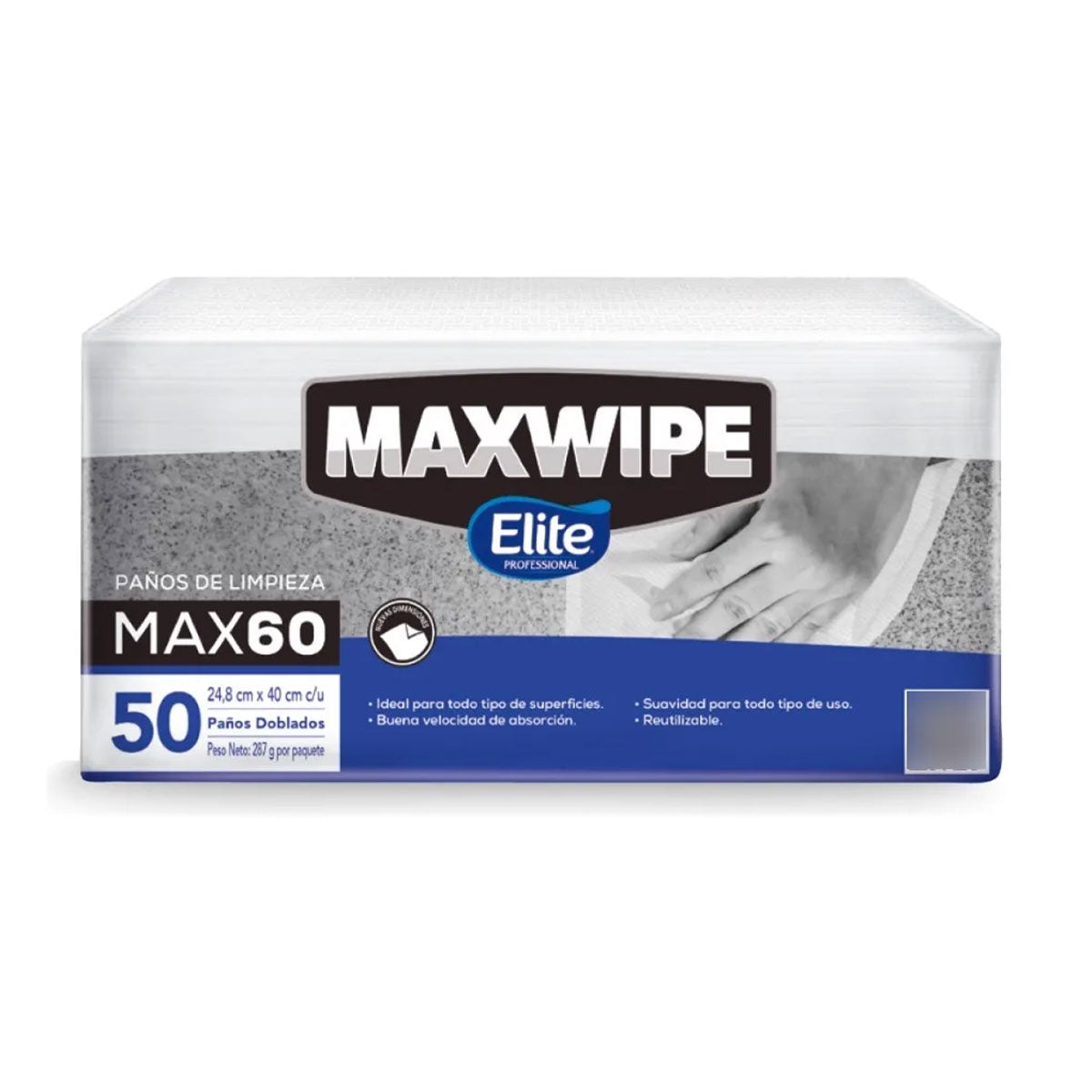 Paños de Limpieza Reutilizables MaxWipe MAX60 Elite 50 paños (paños doblados)