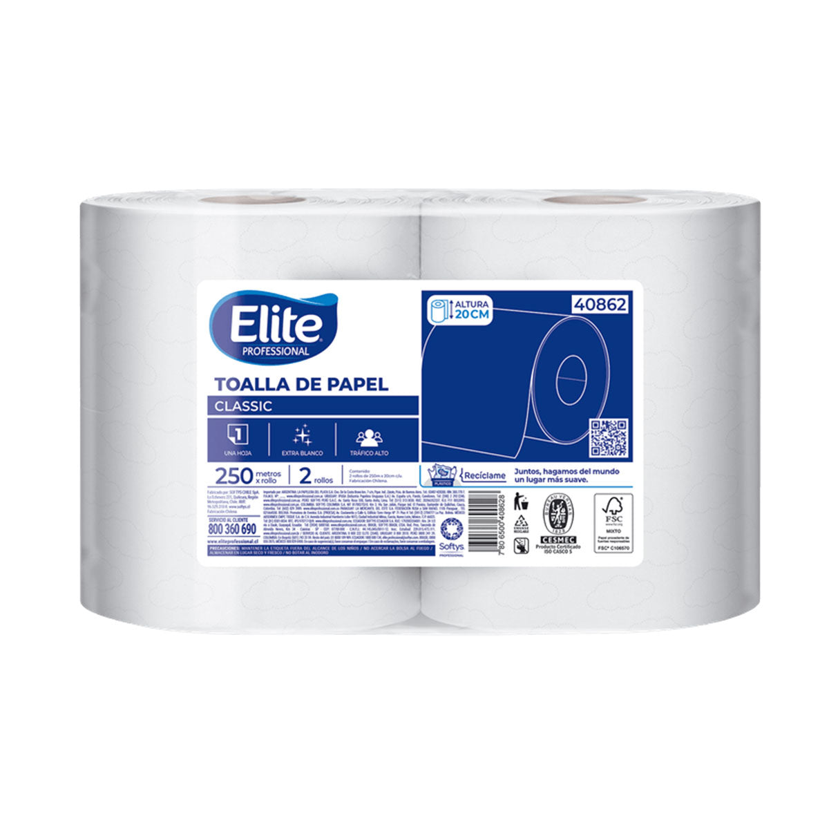 Toalla de papel Una Hoja Elite Professional 250 metros (2 rollos)