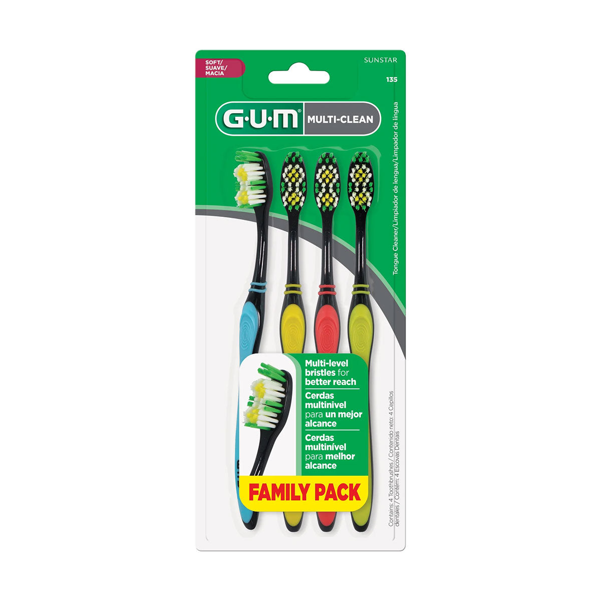 Cepillo de dientes Multi-Clean Family Pack GUM (4 unidades)