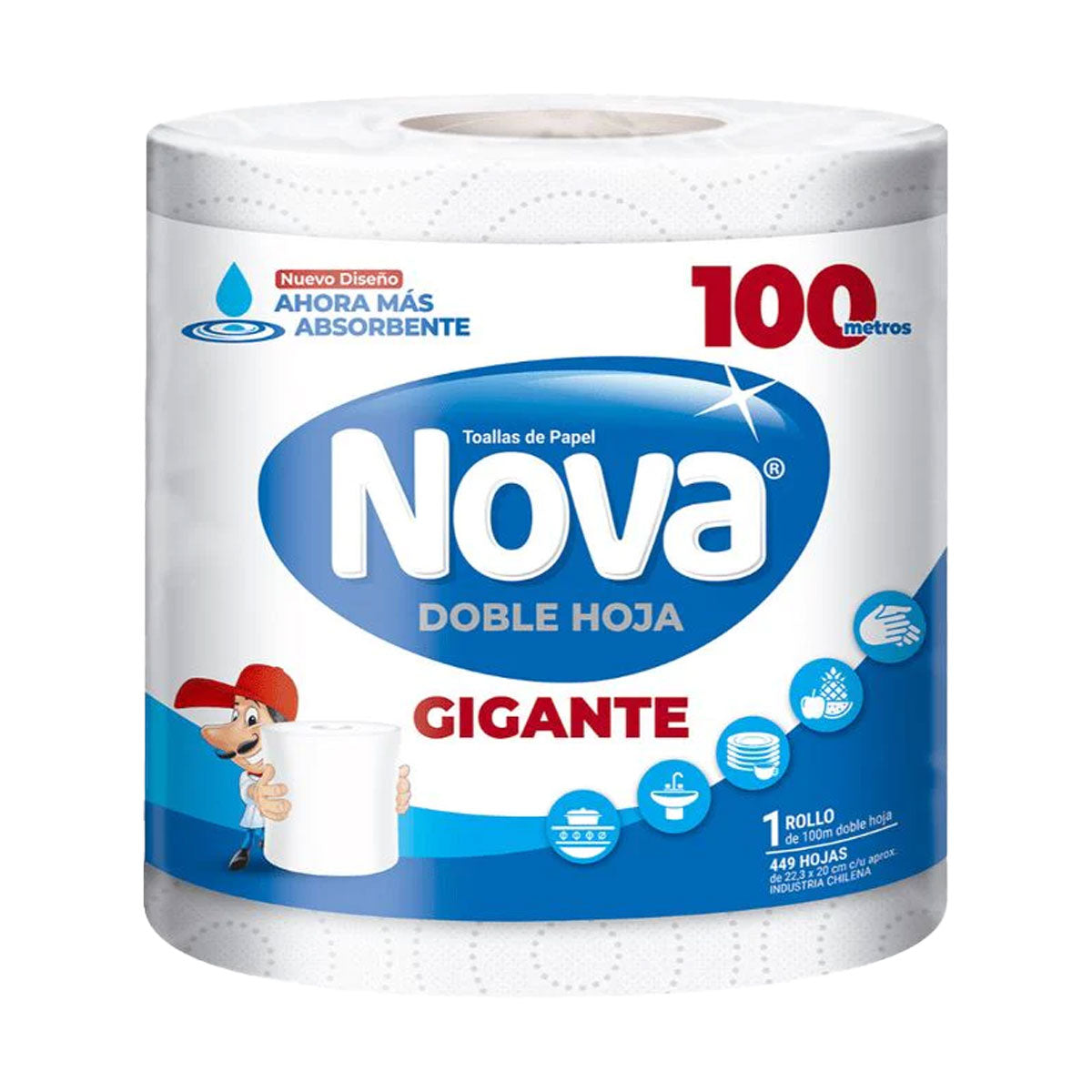 Toalla de papel Doble Hoja Gigante Nova 100 metros (1 rollo grande)
