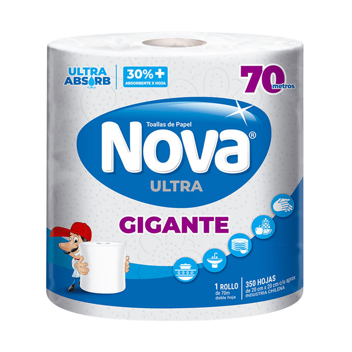 Toalla de papel Doble Hoja Gigante Ultra Nova 70 metros (1 rollo grande)
