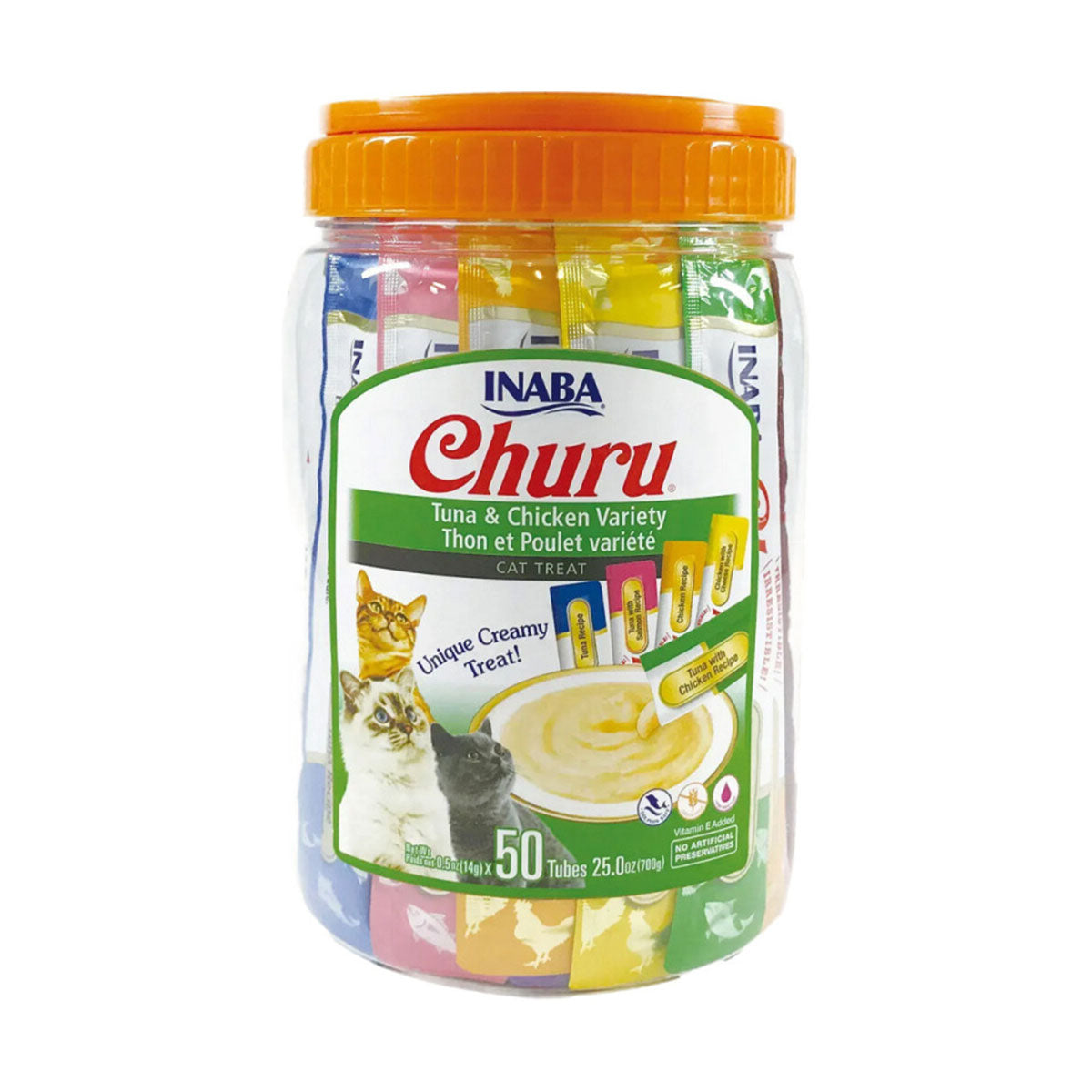 Churu para Gatos Mega Pack sabores Atún y Pollo Inaba (50 tubos de 14 gr)