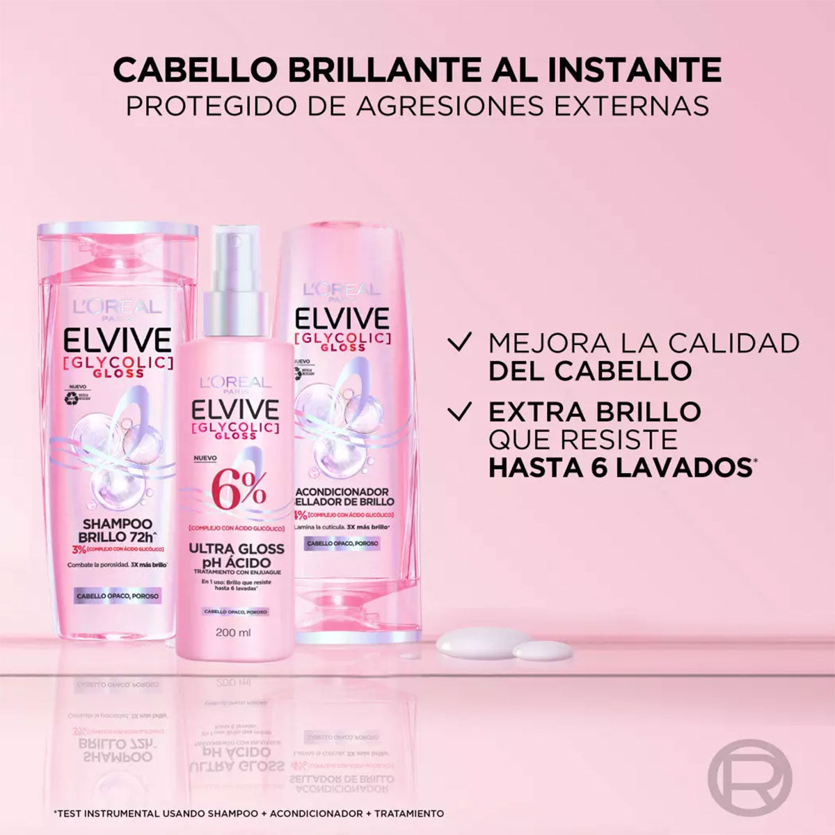 Shampoo Brillo 72 hrs Glycolic Gloss L'Oréal Elvive 370 ml