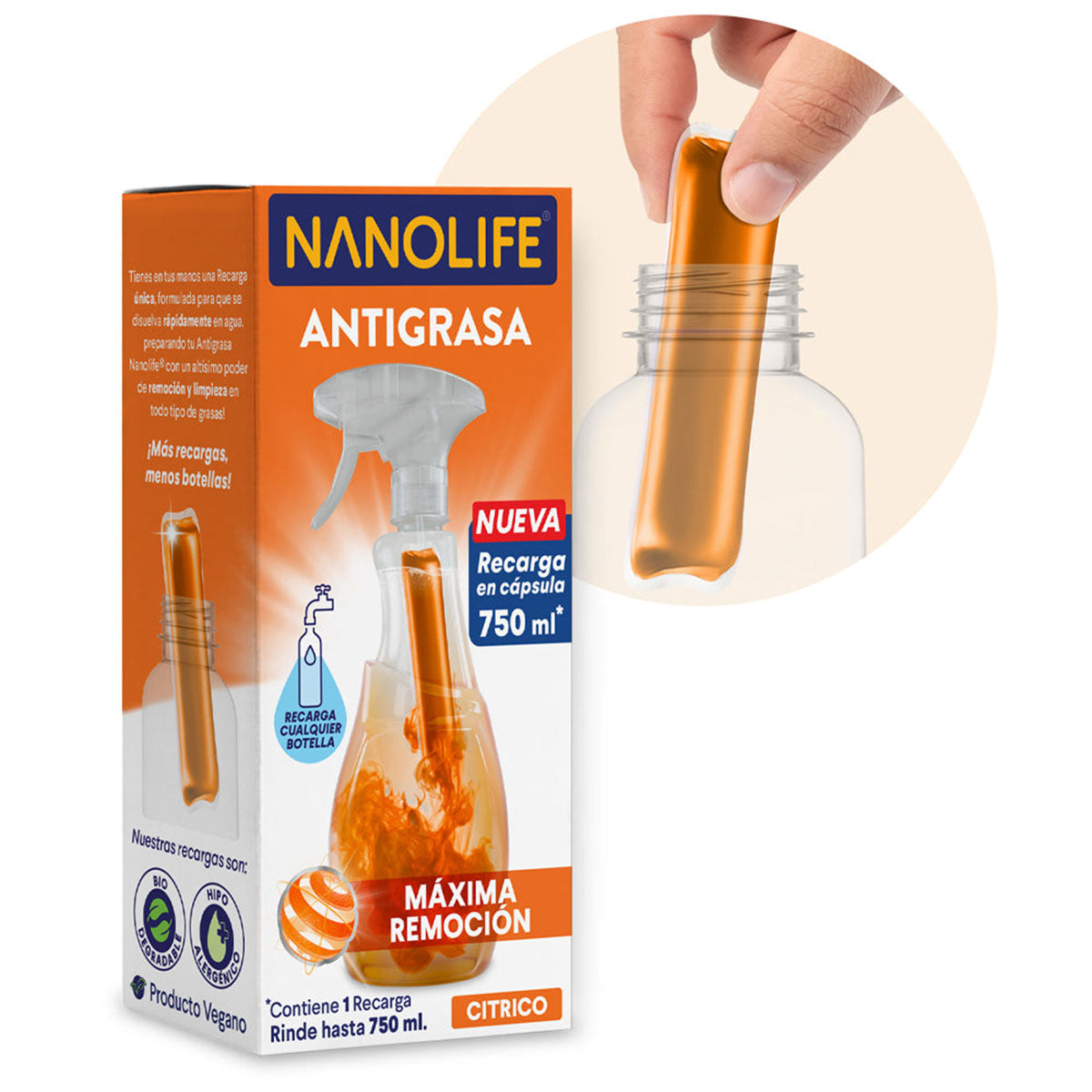 Recarga Antigrasas aroma cítrico 30 ml diluible rinde hasta 750 ml Nanolife. 🇨🇱🍃 Producto Chileno Sustentable
