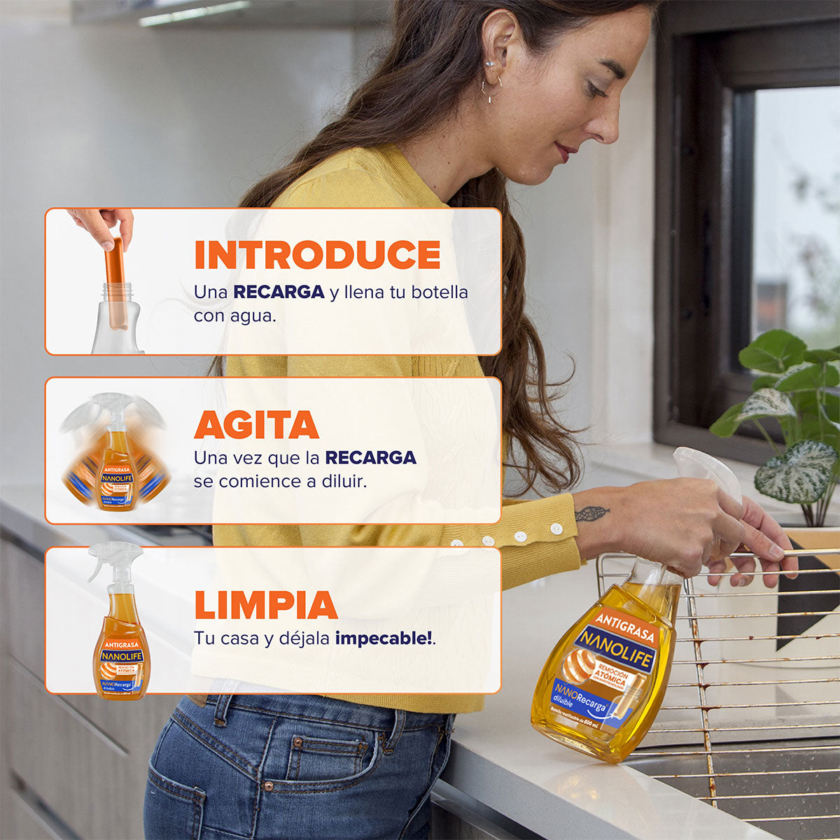 Antigrasas aroma cítrico 600 ml más recarga 30 ml diluible rinde hasta 750 ml Nanolife. 🇨🇱🍃 Producto Chileno Sustentable
