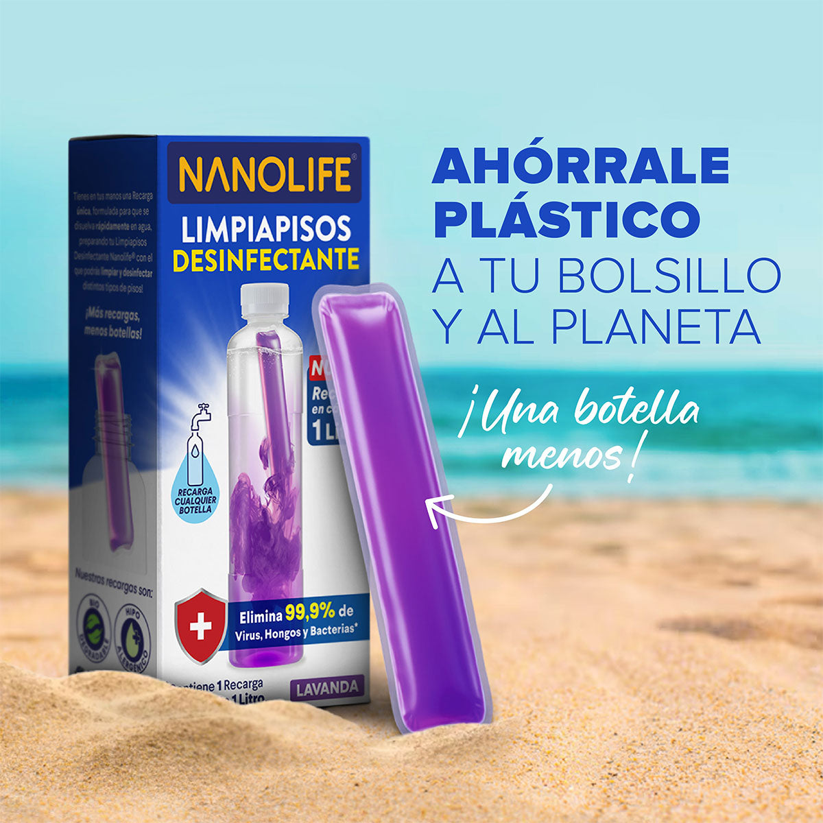 Limpiapisos desinfectante aroma lavanda 1 litro más recarga 30 ml diluible rinde hasta 1 litro Nanolife. 🇨🇱🍃 Producto Chileno Sustentable