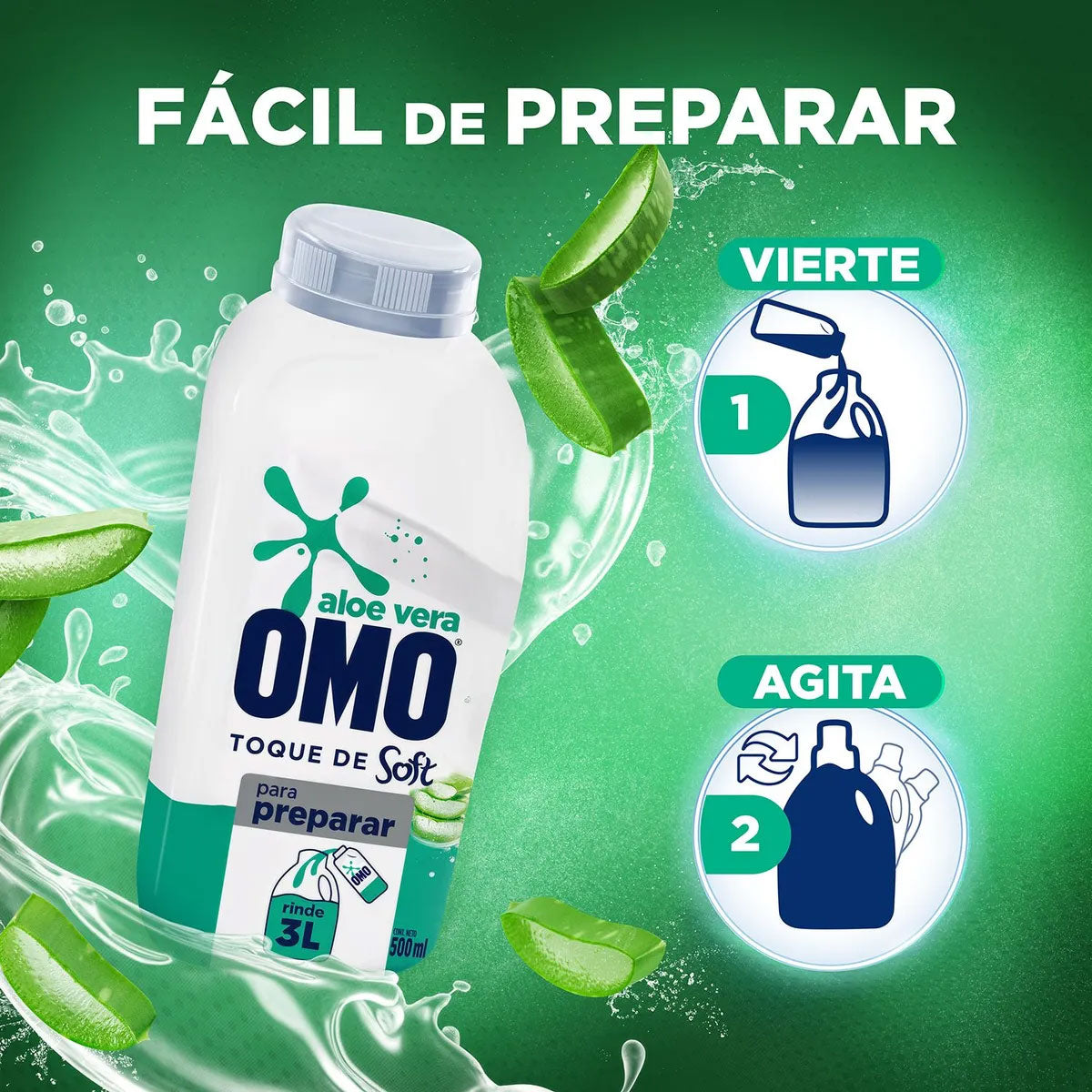 Detergente líquido para diluir OMO Aloe Vera con un toque de Soft 500 ml (rinde 3 litros)