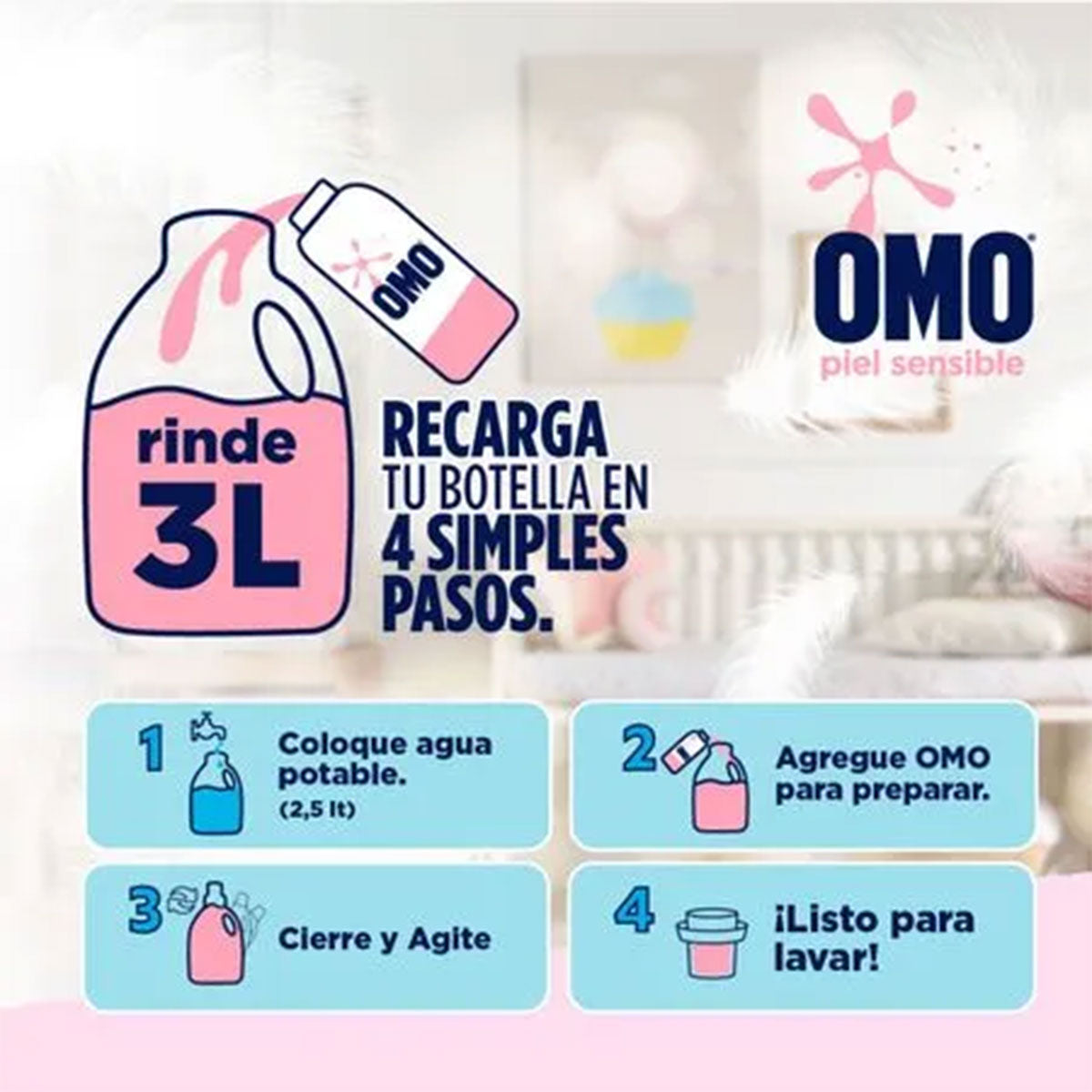 Detergente líquido para diluir OMO Hipoalargénico Piel Sensible 500 ml (rinde 3 litros)