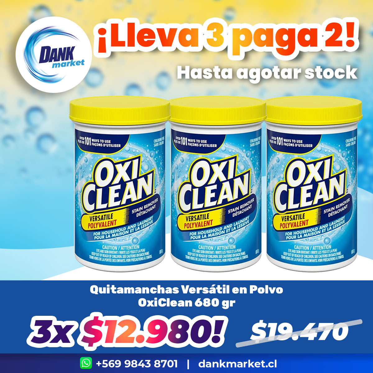Pack Quitamanchas Versátil en Polvo OxiClean 680 gr 3x $12.980
