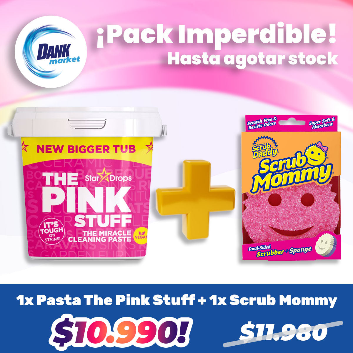 Pack Pasta Limpiadora Multiuso The Pink Stuff + Esponja Scrub Mommy x $10.990