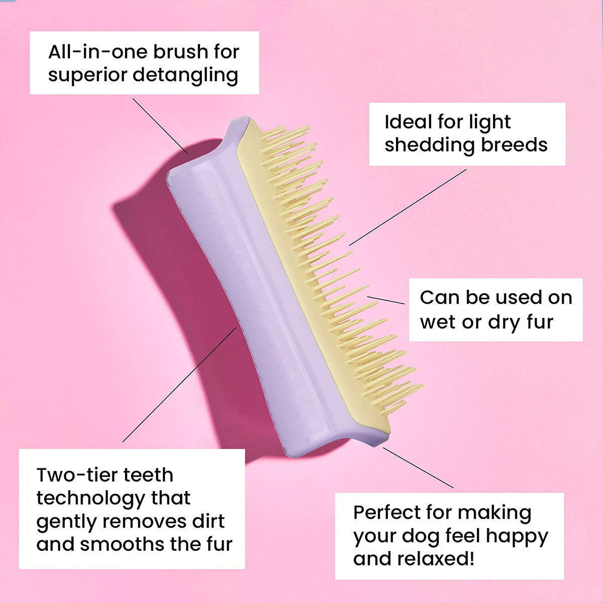 Cepillo Desenredante Perros Razas Pequeñas Lila y Amarillo Pet Teezer (1 unidad)