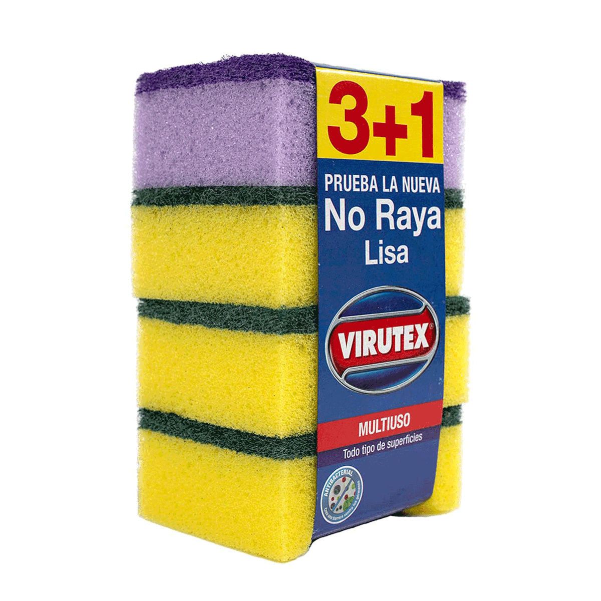 Pack 3+1 de 1 Esponja No Raya Anatómica Lisa y 3 Esponjas Multiuso Lisas Virutex (4 esponjas en total)