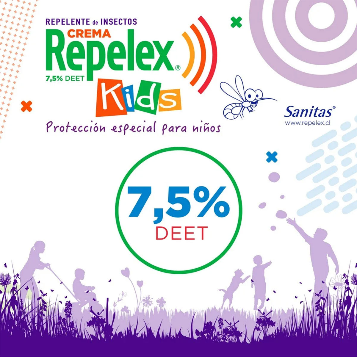 Repelente de Insectos en Crema Hipoalargénico para Niños 2+ Dietiltoluamida 7,5% Repelex 80 gr